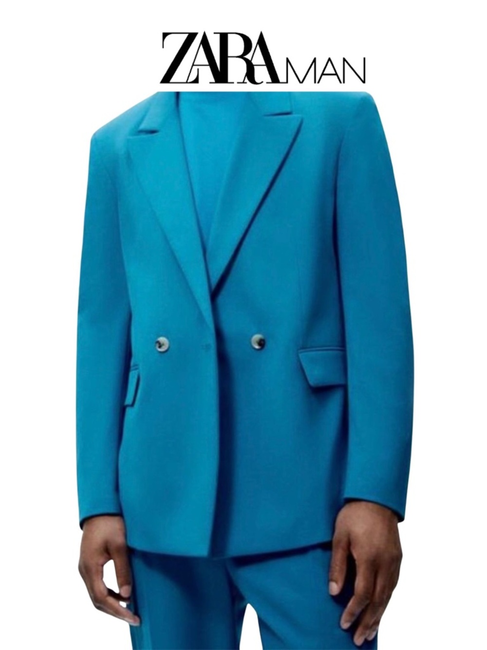 Zara Men’s Neon Blue Double Breasted Blazer